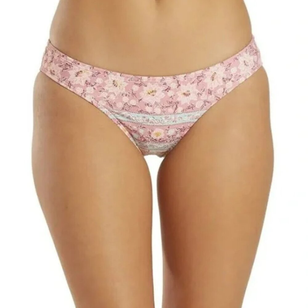 Billabong Orchid Haze Tanga Low Rise Skimpy Bikini Bottoms Pink/Blue Floral NWT